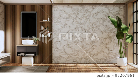 The Bath and toilet on bathroom japanese wabi sabi style .3D rendering The Bath and toilet on bathroom japanese wabi sabi style .3D rendering 95207961