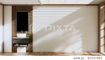 The Bath and toilet on bathroom japanese wabi sabi style .3D rendering The Bath and toilet on bathroom japanese wabi sabi style .3D rendering 95207963