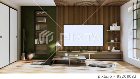 Wabisabi style living interior Concept Green japanese room.3D rendering 95208032