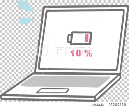 バッテリー切れ 電池が少ない 消耗 ノートパソコン PC 白黒線画 イラスト素材 バッテリー切れ 電池が少ない 消耗 ノートパソコン PC 白黒線画 イラスト素材 95209216