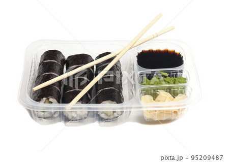 Sushi rolls cucumber japanese food isolated on white background. Sushi rolls cucumber japanese food isolated on white background. 95209487