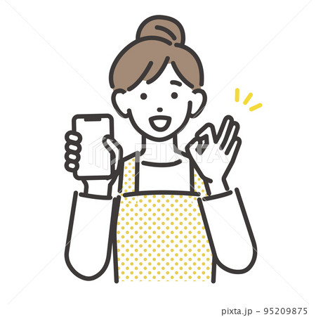 スマホを持ってOKサインをとる主婦のベクターイラスト素材/ポイ活/嬉しい スマホを持ってOKサインをとる主婦のベクターイラスト素材/ポイ活/嬉しい 95209875