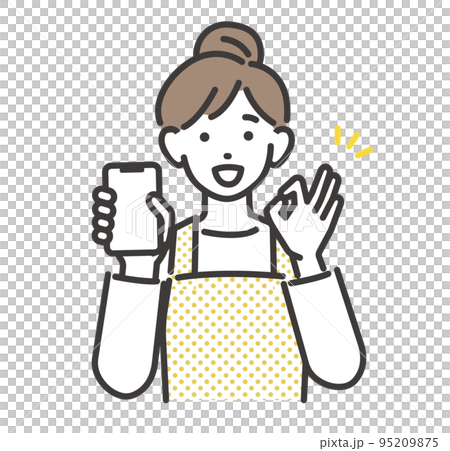 スマホを持ってOKサインをとる主婦のベクターイラスト素材/ポイ活/嬉しい スマホを持ってOKサインをとる主婦のベクターイラスト素材/ポイ活/嬉しい 95209875
