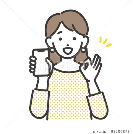 スマホを持ってOKサインをとる女性のベクターイラスト素材／ポイ活／嬉しい 95209878