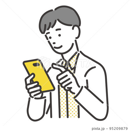 スマホを操作する男性のベクターイラスト素材／予約／ビジネス／DX 95209879