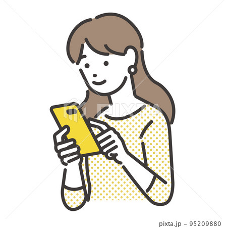 スマホを操作する女性のベクターイラスト素材／ポイ活／予約／アプリ／ビジネス 95209880