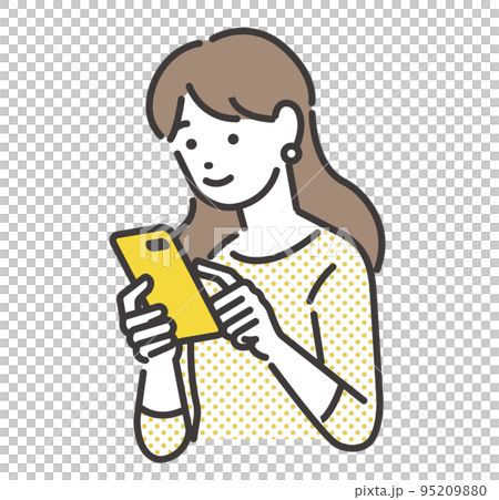 スマホを操作する女性のベクターイラスト素材／ポイ活／予約／アプリ／ビジネス 95209880
