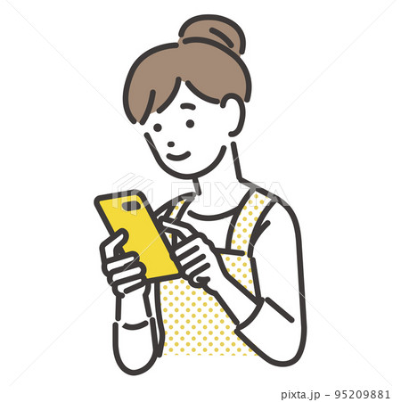 スマホを操作する主婦のベクターイラスト素材／ポイ活／予約／アプリ 95209881