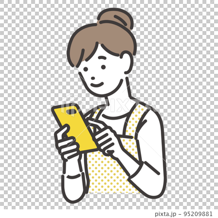 スマホを操作する主婦のベクターイラスト素材／ポイ活／予約／アプリ 95209881