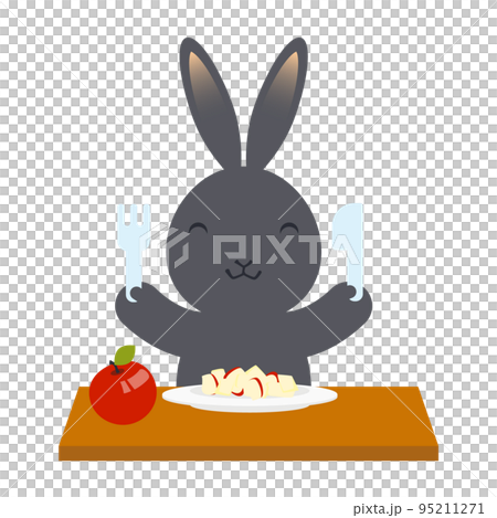 Illustration of a rabbit eating an apple Illustration of a rabbit eating an apple 95211271