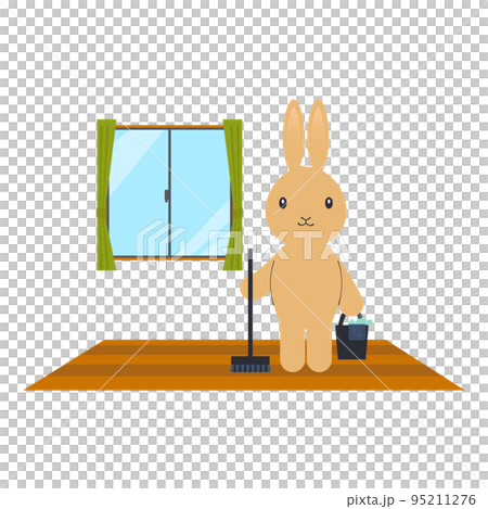 Illustration of a rabbit with cleaning tools Illustration of a rabbit with cleaning tools 95211276