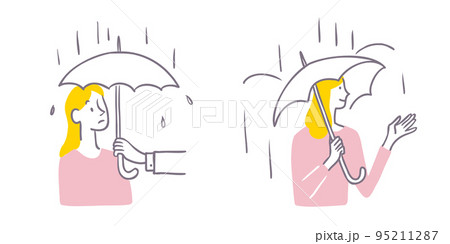雨と傘と女性 助けるイメージ 困るイメージ イラスト素材 95211287