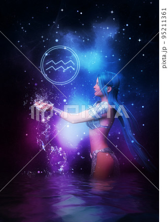 Aquarius girl with blue hair Aquarius girl with blue hair 95211361