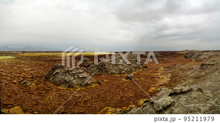 Panorama inside Dallol volcanic crater in Danakil depression Ethiopia Panorama inside Dallol volcanic crater in Danakil depression Ethiopia 95211979