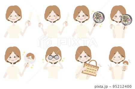 【オタクイラスト/ペンラ、うちわ、双眼鏡、痛ば、ぬいを持っている】表情とポーズのバリエーションセット 【オタクイラスト/ペンラ、うちわ、双眼鏡、痛ば、ぬいを持っている】表情とポーズのバリエーションセット 95212400