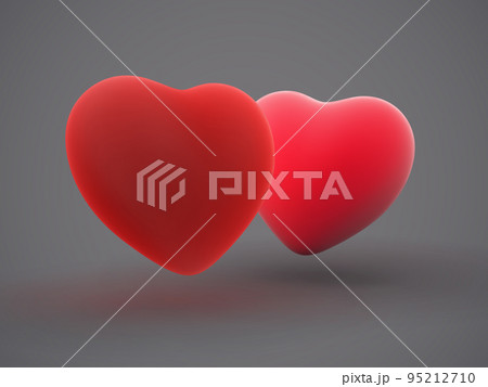Two 3D red hearts shape on grey background. Two 3D red hearts shape on grey background. 95212710