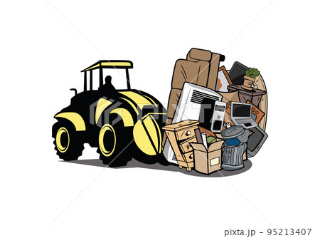 Cartoon of bulldozer moving household junk design illustration vector eps format , suitable for your design needs, logo, illustration, animation, etc. 95213407