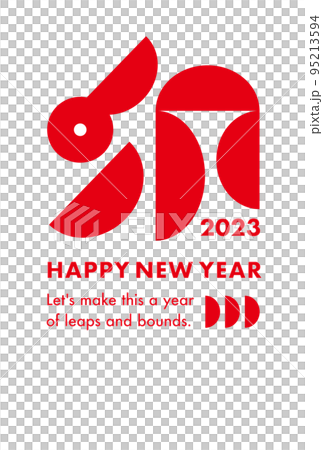 2023 New Year's card with simple geometric design of the year of the rabbit_vertical_white background 95213594