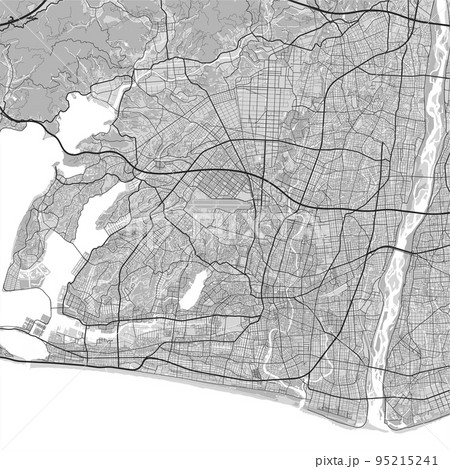 Map of Hamamatsu city. Urban black and white poster. Road map with metropolitan city area view. 95215241