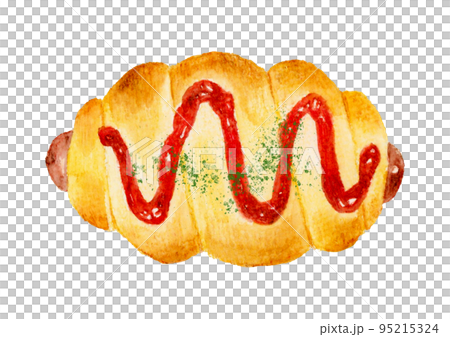 Wiener bread (wiener roll) Bread hand-painted watercolor illustration material 95215324