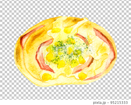 火腿蛋黃醬玉米麵包麵包手繪水彩插圖素材 95215333