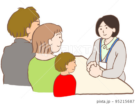児童相談所のソーシャルワーカーと面談する発達障害の男の子とその両親のイラスト 児童相談所のソーシャルワーカーと面談する発達障害の男の子とその両親のイラスト 95215687