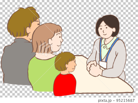 児童相談所のソーシャルワーカーと面談する発達障害の男の子とその両親のイラスト 児童相談所のソーシャルワーカーと面談する発達障害の男の子とその両親のイラスト 95215687