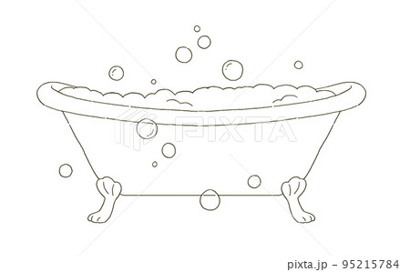 ビューティー　猫足バスタブの泡風呂のイラストレーション 95215784