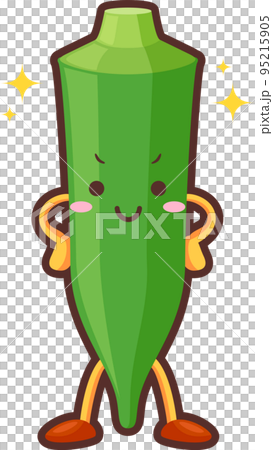 Illustration of a cute okra character with a proud face 95215905