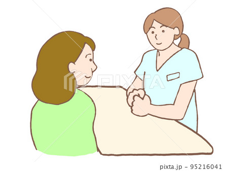 精神科看護師と面談をするうつ病の女性のイラスト 95216041