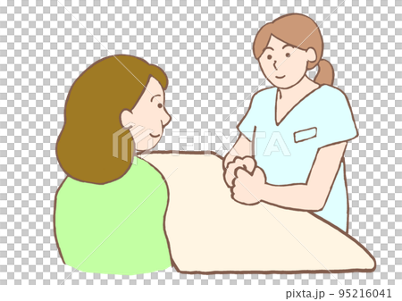 精神科看護師と面談をするうつ病の女性のイラスト 95216041