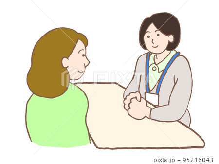 精神保健福祉士と面談をするうつ病の女性のイラスト 精神保健福祉士と面談をするうつ病の女性のイラスト 95216043