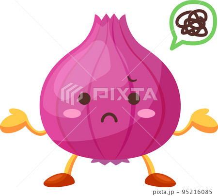 不機嫌なかわいい紫玉ねぎのキャラクターのイラスト 不機嫌なかわいい紫玉ねぎのキャラクターのイラスト 95216085