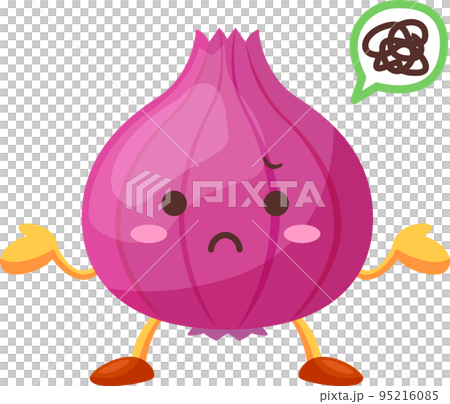 不機嫌なかわいい紫玉ねぎのキャラクターのイラスト 不機嫌なかわいい紫玉ねぎのキャラクターのイラスト 95216085