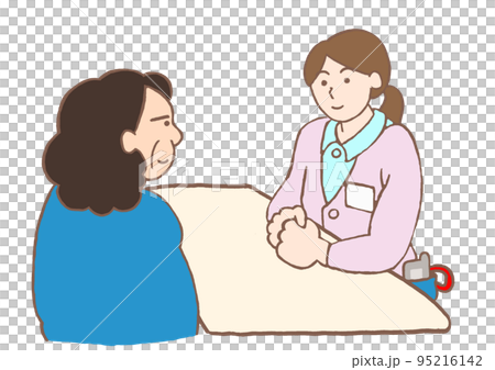 一名患有精神分裂症的女性接受心理健康社會工作者採訪的插圖 95216142