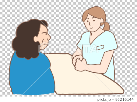 精神科看護師と面談をする統合失調症の女性のイラスト 95216144
