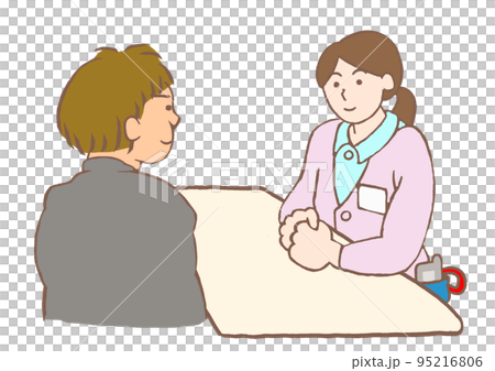 大人の発達障害　精神保健福祉士の面接を受ける男性会社員のイラスト 95216806