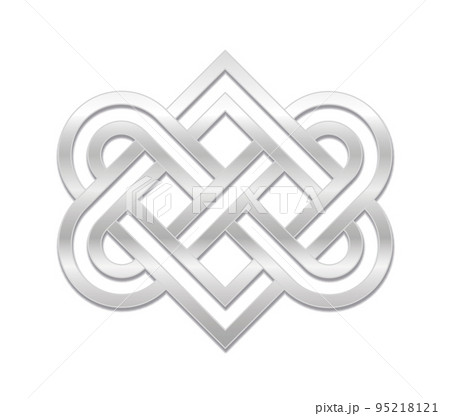 Ancient love knot, celtic heart shaped silver symbol representing the connectedness of of two loving people. Isolated vector illustration on white background. 95218121