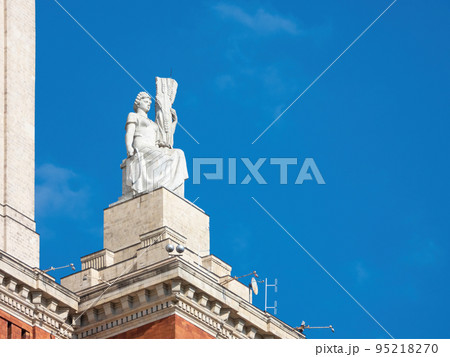 Moscow, Russia - May 1, 2019: Sculpture of a collective farm women Moscow, Russia - May 1, 2019: Sculpture of a collective farm women 95218270