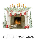 Watercolor colorful Christmas fireplace. Digitally painted illustration. . High quality illustration 95218620