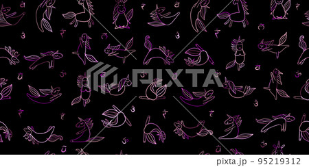 Funny Unicorns doing yoga. Seamless Pattern for your design 95219312