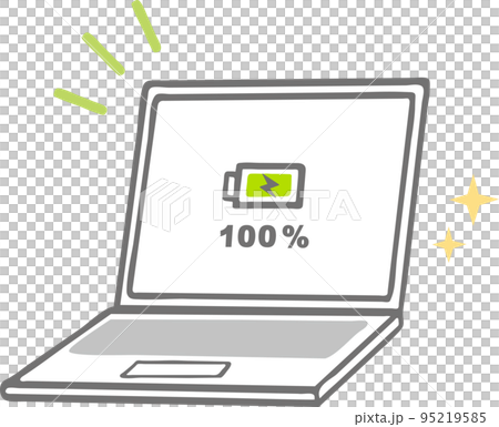 帶 100% 電池的筆記本電腦 充電的筆記本電腦插圖素材 帶 100% 電池的筆記本電腦 充電的筆記本電腦插圖素材 95219585