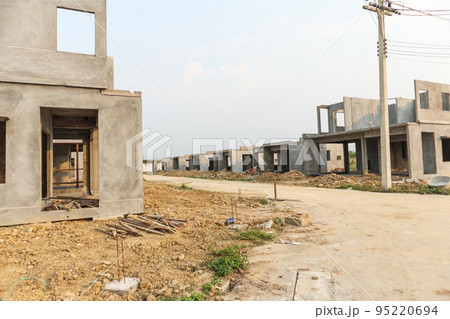 construction residential new house from prefabrication system in progress at building site construction residential new house from prefabrication system in progress at building site 95220694