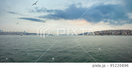 Specracular sea view in Istanbul in Turkey, sea againts sky clouds Specracular sea view in Istanbul in Turkey, sea againts sky clouds 95220896