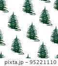 Seamless pattern of Christmas trees. Winter happy New Year wrapping paper background. Christmas tree ornament isolated on white. 95221110