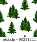 Seamless pattern with Christmas trees. Winter happy New Year wrapping paper background. Christmas tree ornament isolated on white. 95221111