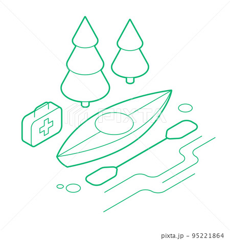 Isometric Kayaking Outline Illustration 95221864