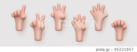 3D cartoon hand showing fingers, counting from one to five. 3D cartoon hand showing fingers, counting from one to five. 95221957