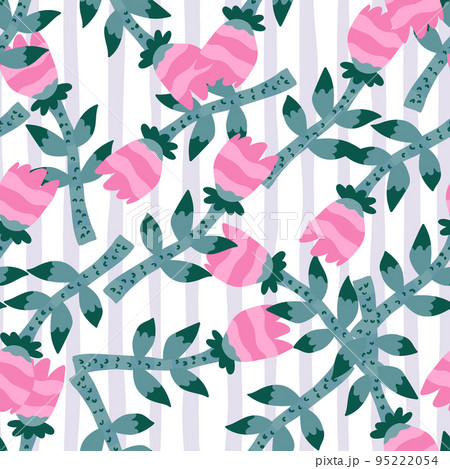 Contemporary flower seamless pattern. Creative botanical floral ornament. Strange plants endless wallpaper. Naive art. 95222054