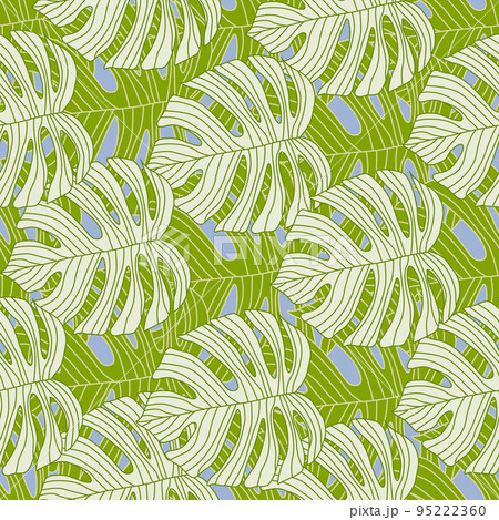 Contoured outline monstera silhouettes seamless pattern. Palm leaves endless background. Botanical wallpaper. 95222360